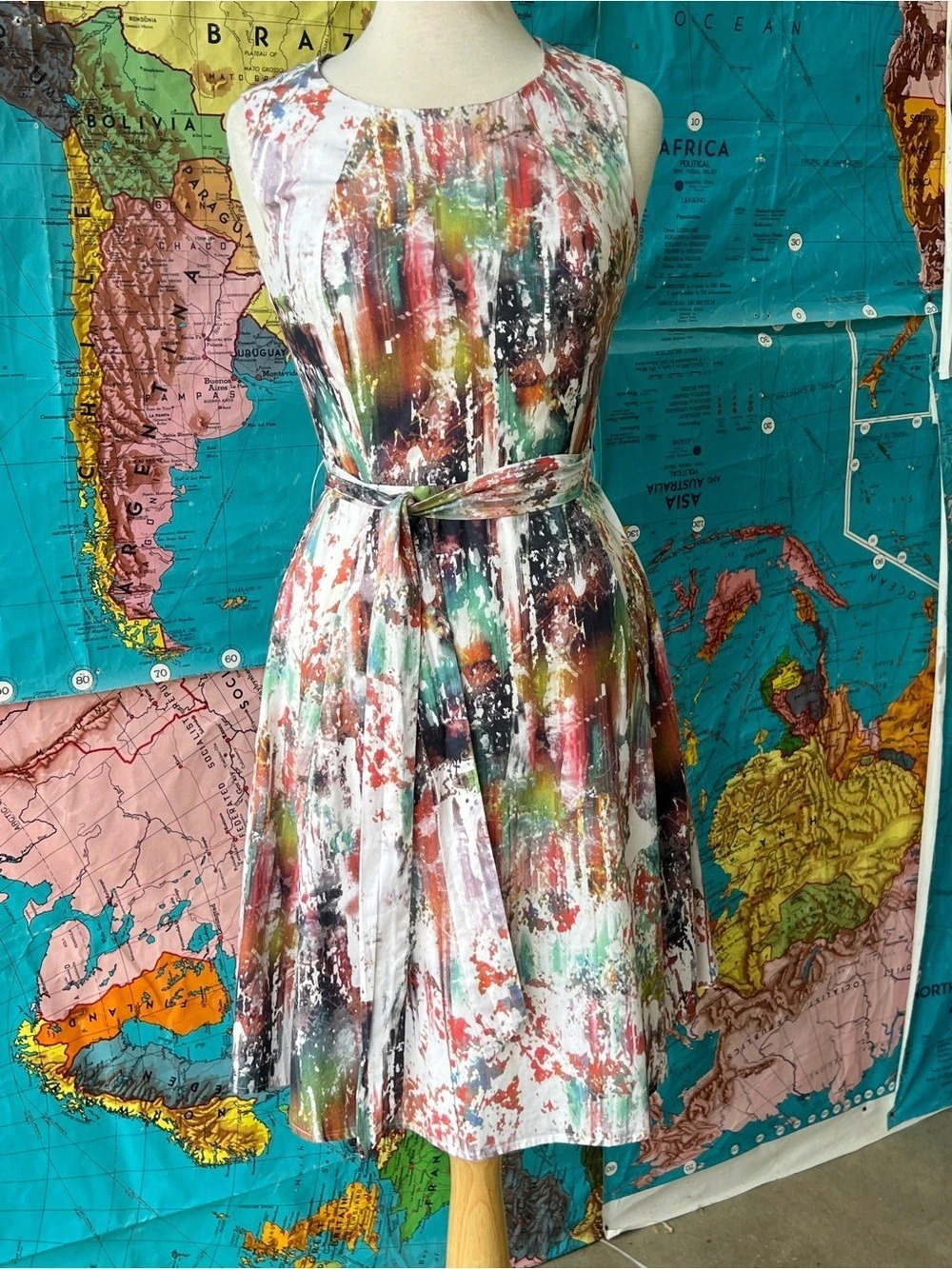 Linea Domani Abstract Print Midi Dress Size 4